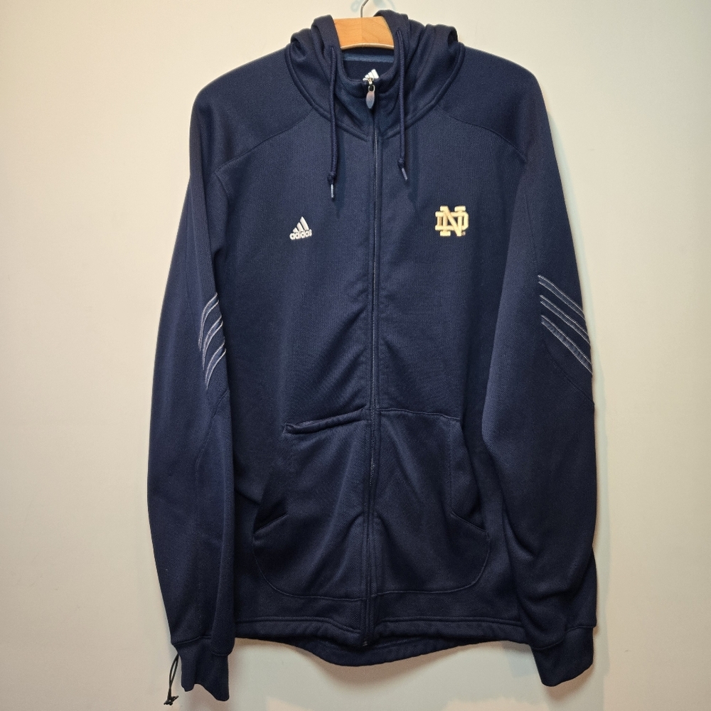Notre Dame Adidas Jacket Mens Large Climawarm Navy Full Zip Jacket Performance